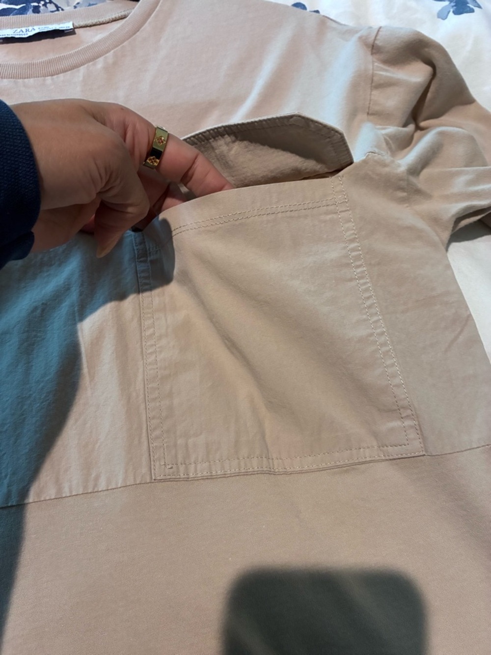 Zara Basic Pocket Top | Neutral Beige | Oversized Minimalist - Picture 3 of 6